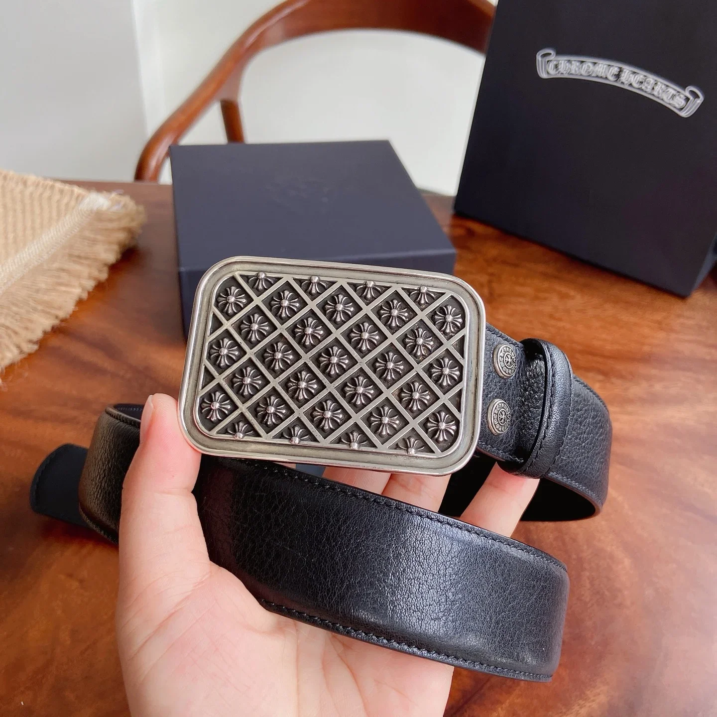 CHROME HEARTS Belts Calf Leather (Black) 3.8cm Width 240202607050159