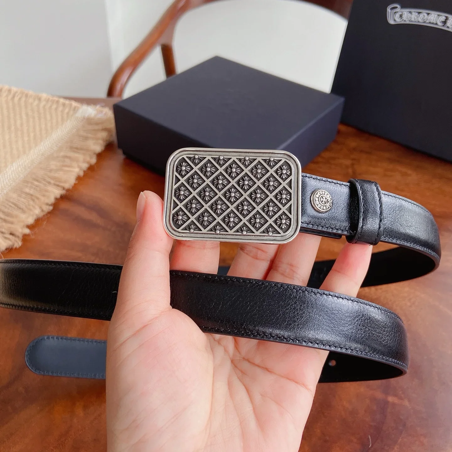 CHROME HEARTS Belts Calfskin Leather (Black) 2.5cm Width 190202607050158