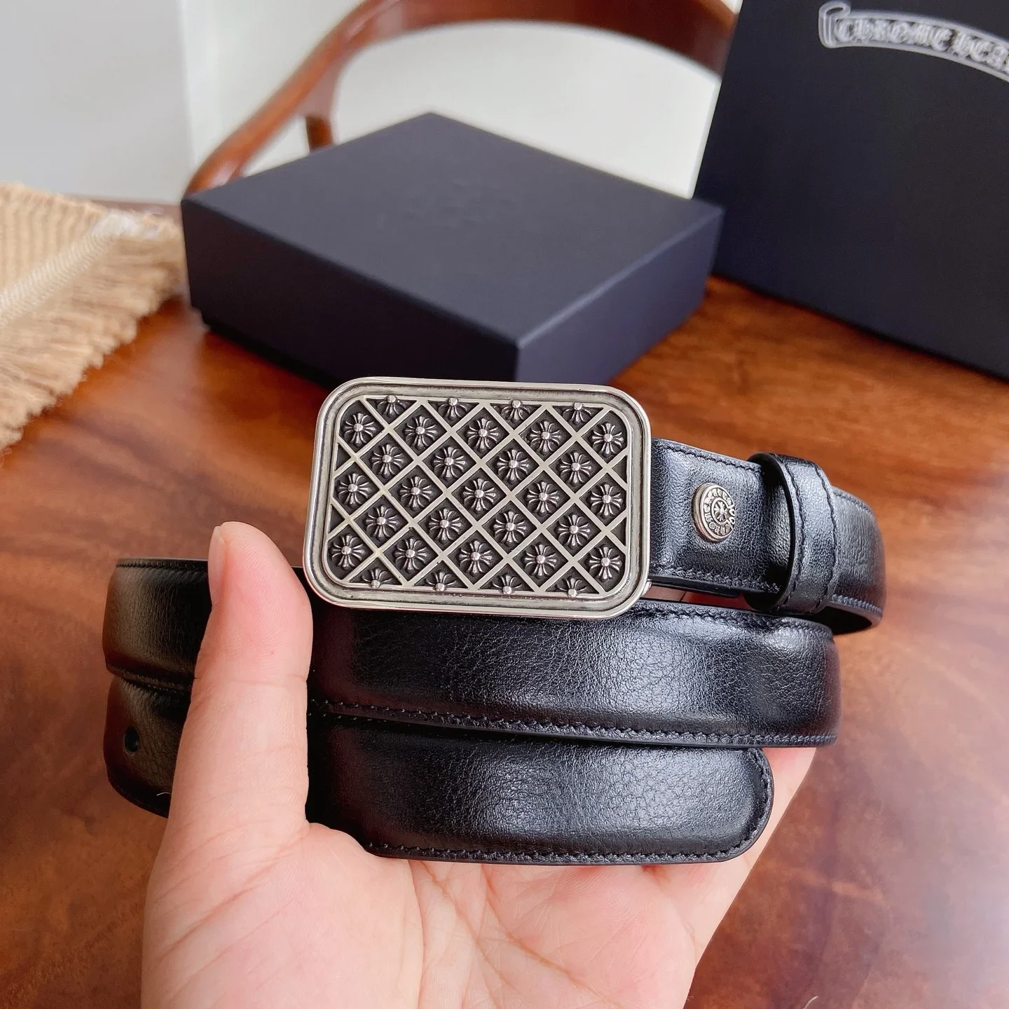 Alternative view of CHROME HEARTS Belts Calfskin Leather (Black) 2.5cm Width 190202607050158
