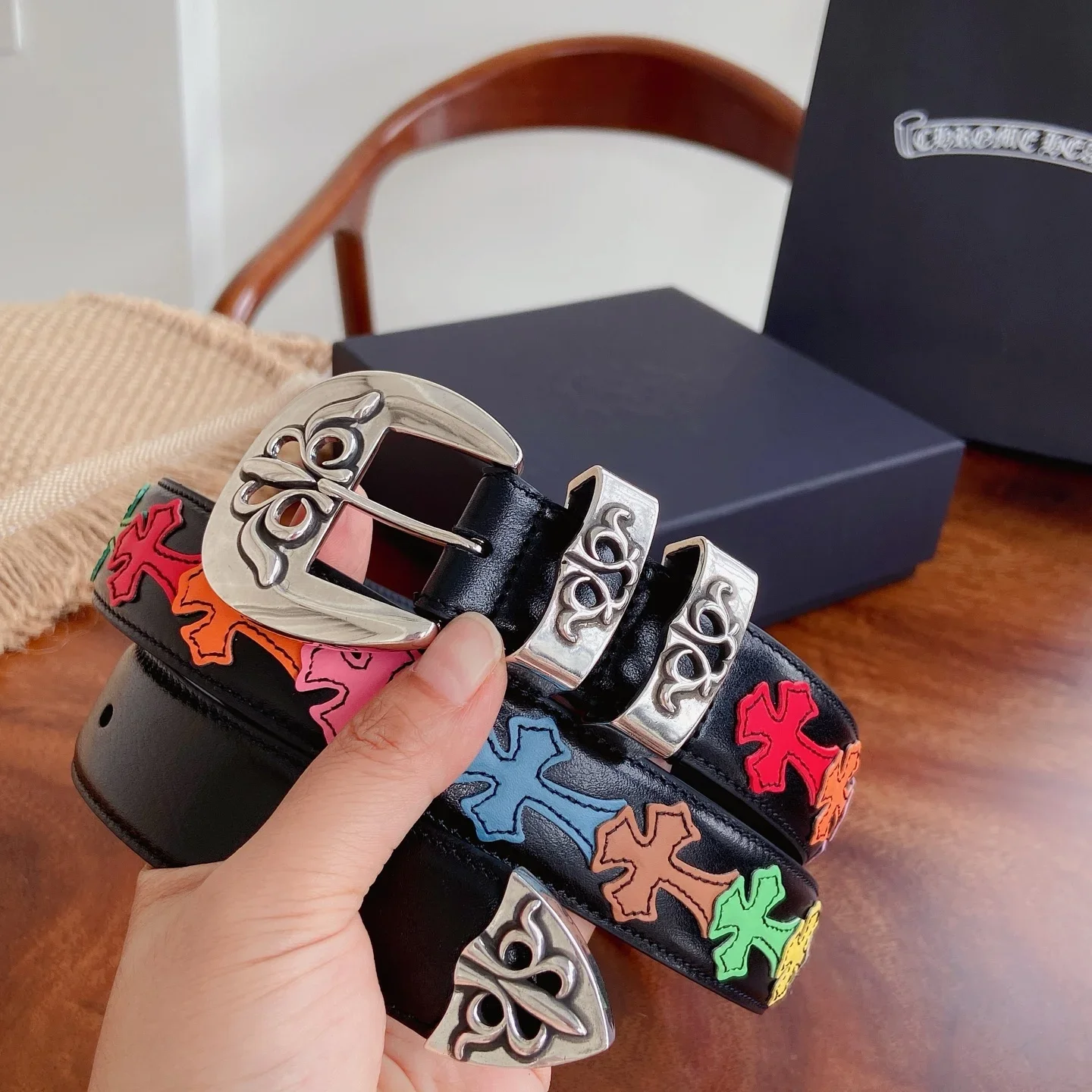 Alternative view of CHROME HEARTS Belts Leather Silver (Black) 3.0cm Width 300202607050156
