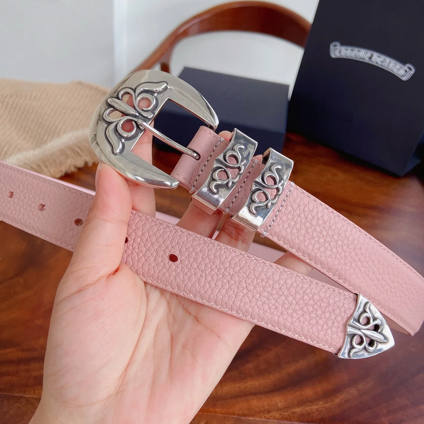 CHROME HEARTS Belts Togo Leather (Pink) 3.0cm Width 240202607050161
