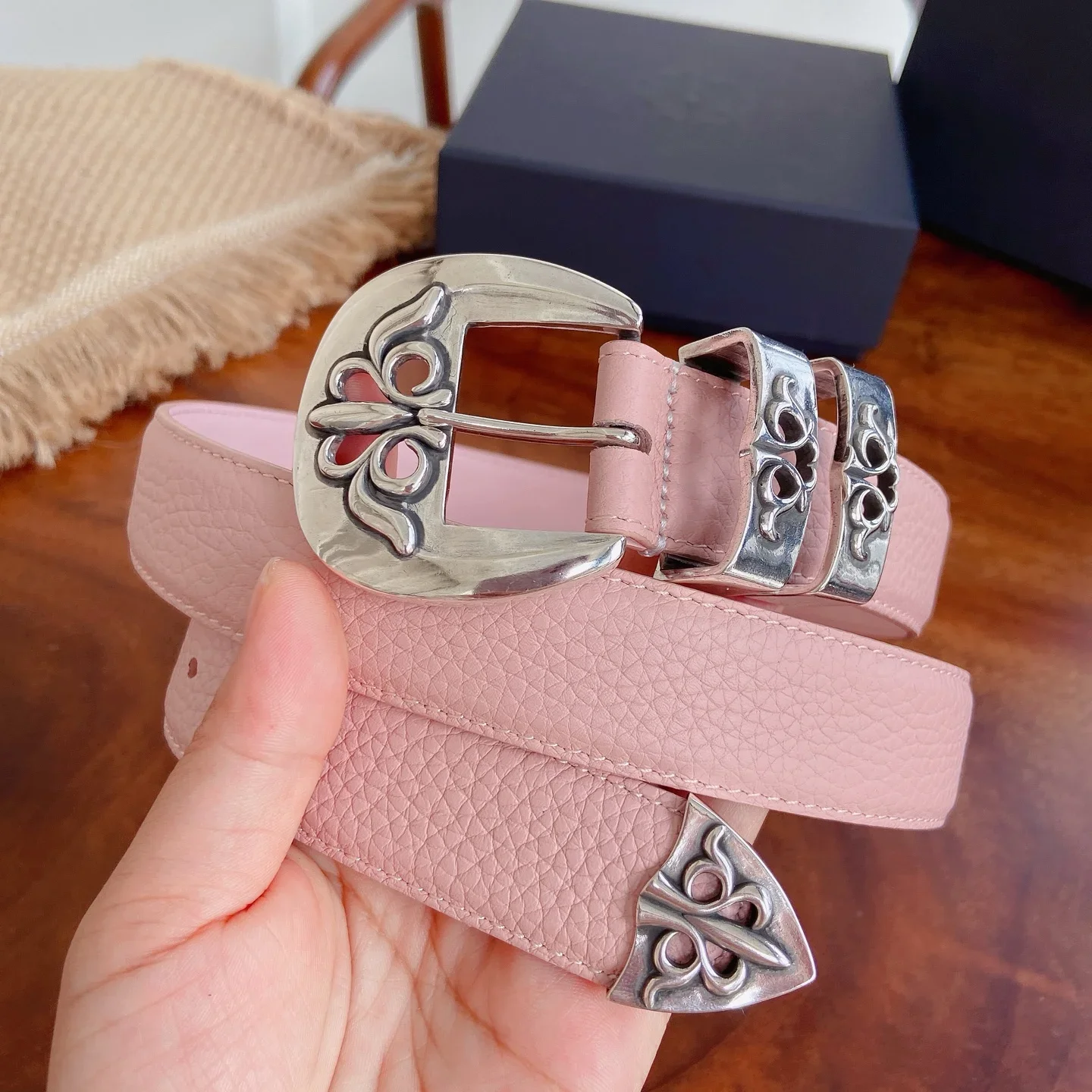 Alternative view of CHROME HEARTS Belts Togo Leather (Pink) 3.0cm Width 240202607050161