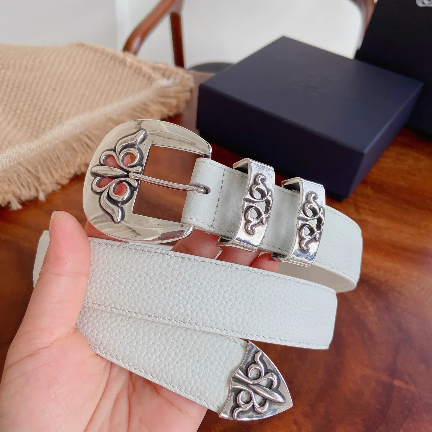 Alternative view of CHROME HEARTS Belts Togo Leather Silver (White) 3.0cm Width 240202607050162