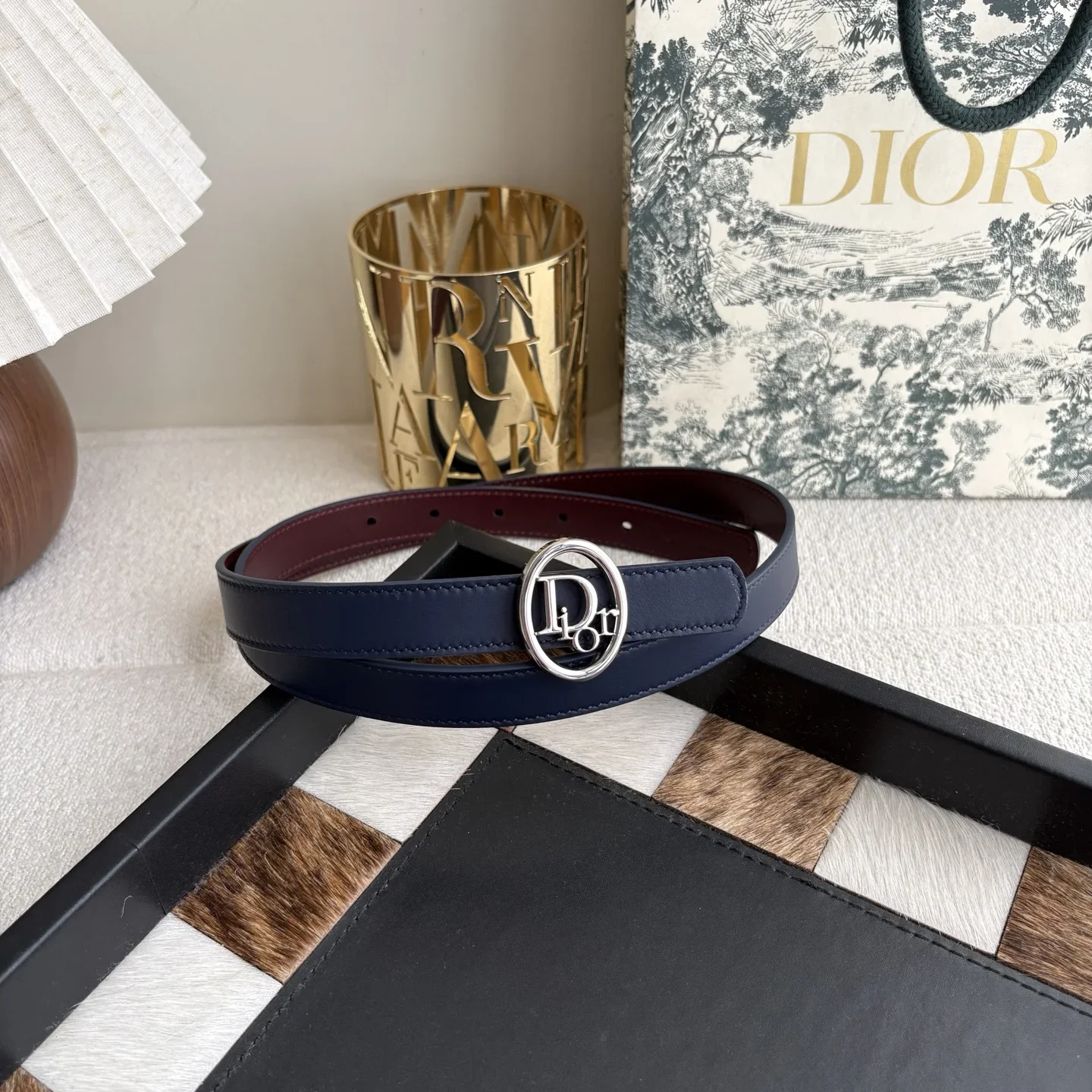 DIOR Belts Calf Leather (Navy-Burgundy) 2.0cm Width 160202607050195