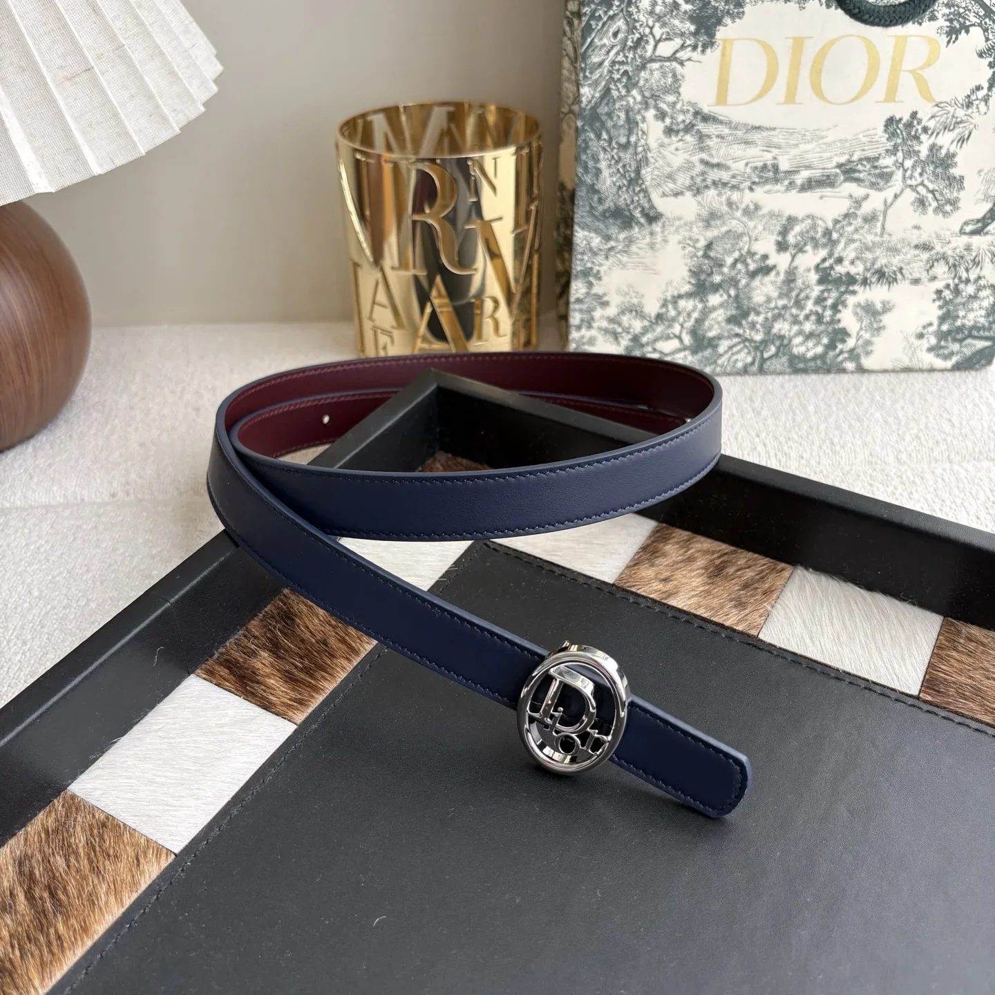 Alternative view of DIOR Belts Calf Leather (Navy-Burgundy) 2.0cm Width 160202607050195
