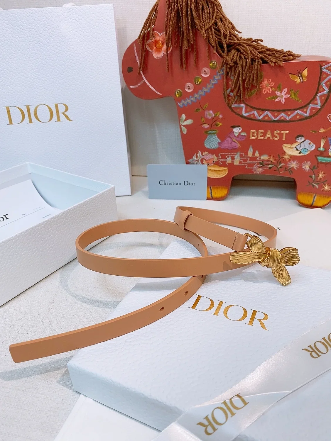 DIOR Belts Calfskin Leather (Beige) 1.5cm Width 160202607050219