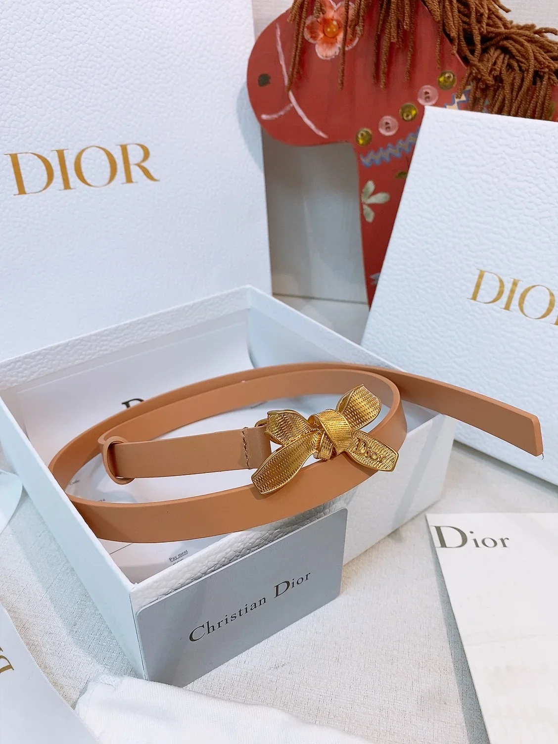 Alternative view of DIOR Belts Calfskin Leather (Beige) 1.5cm Width 160202607050219