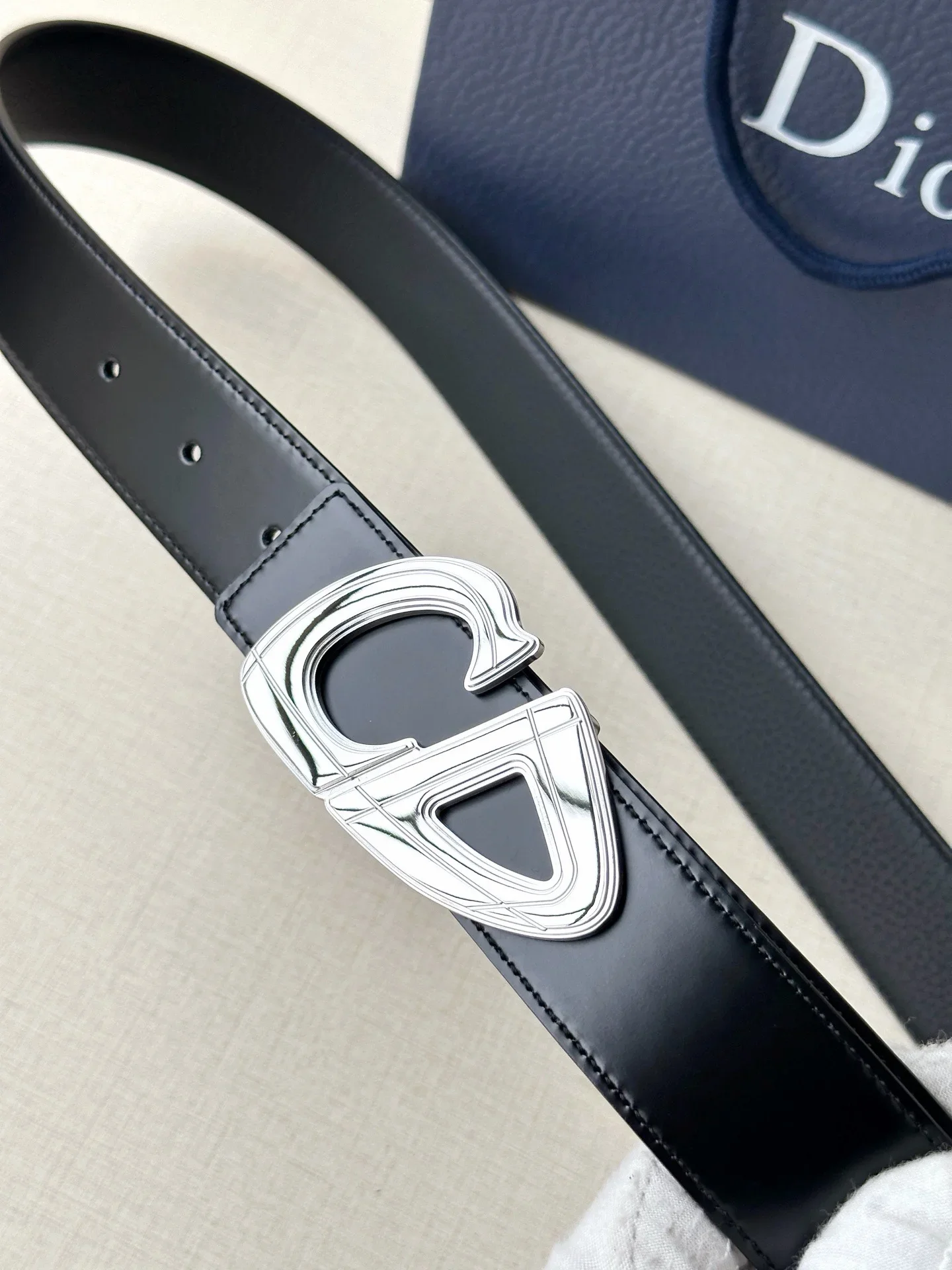Alternative view of DIOR Belts Calfskin Leather (Black-Silver) 3.5cm Width 160202607050192