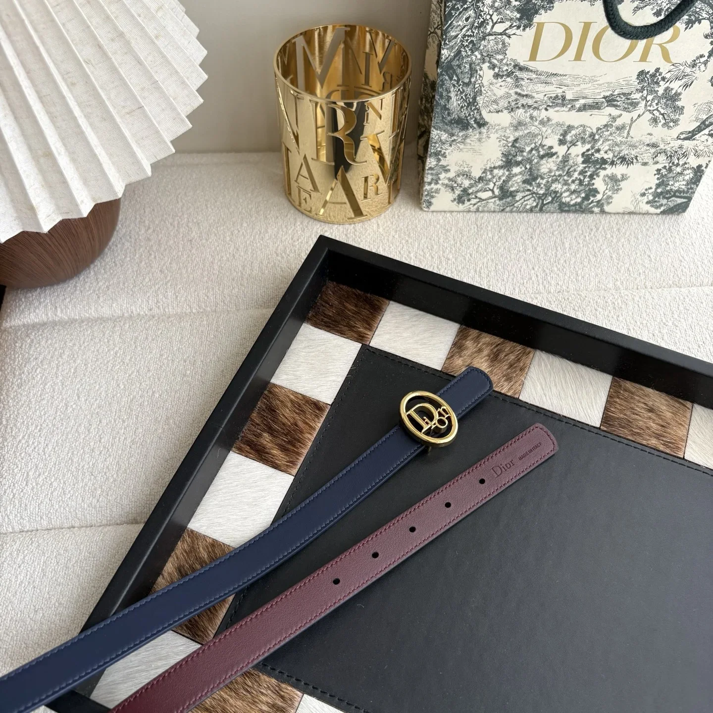 DIOR Belts Calfskin Leather (Blue-Burgundy) 2.0cm Width 160202607050194
