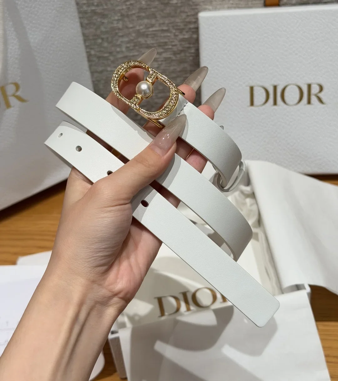 Alternative view of DIOR Belts Calfskin Leather (White) 2.0cm Width 170202607050251