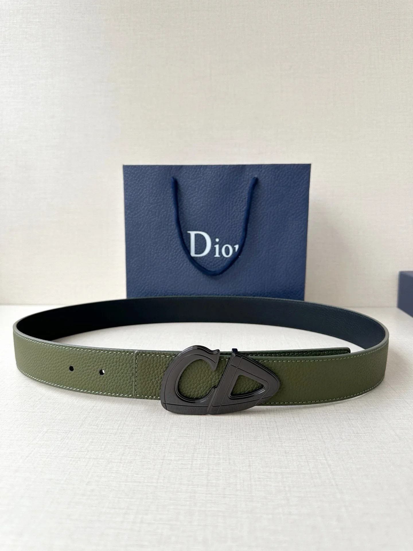 DIOR Belts Grained Leather (Green-Black) 3.5cm Width 160202607050217