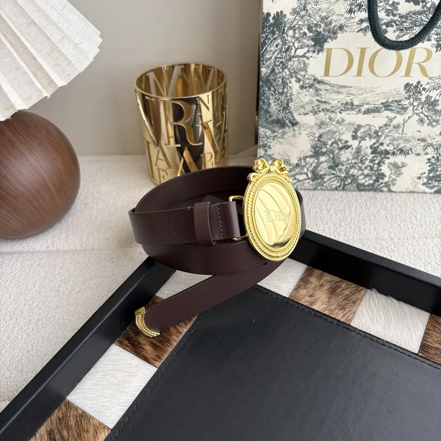 Alternative view of DIOR Belts Smooth Leather (Brown-Gold) 2.5cm Width 170202607050243