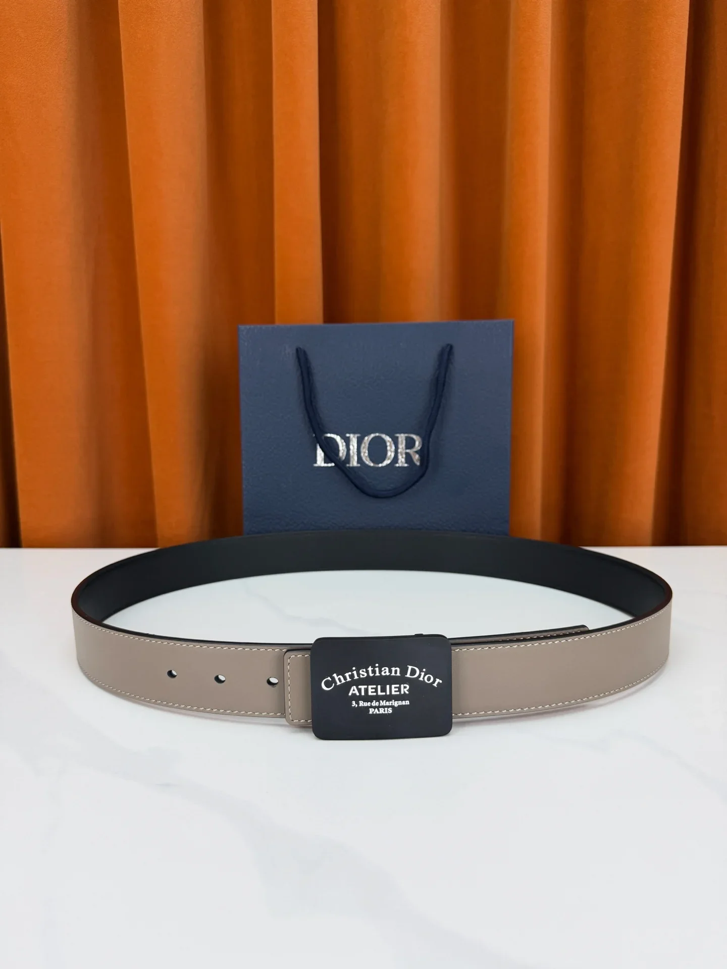 DIOR Belts Smooth Leather (Taupe-Black) 3.5cm Width 160202607050222