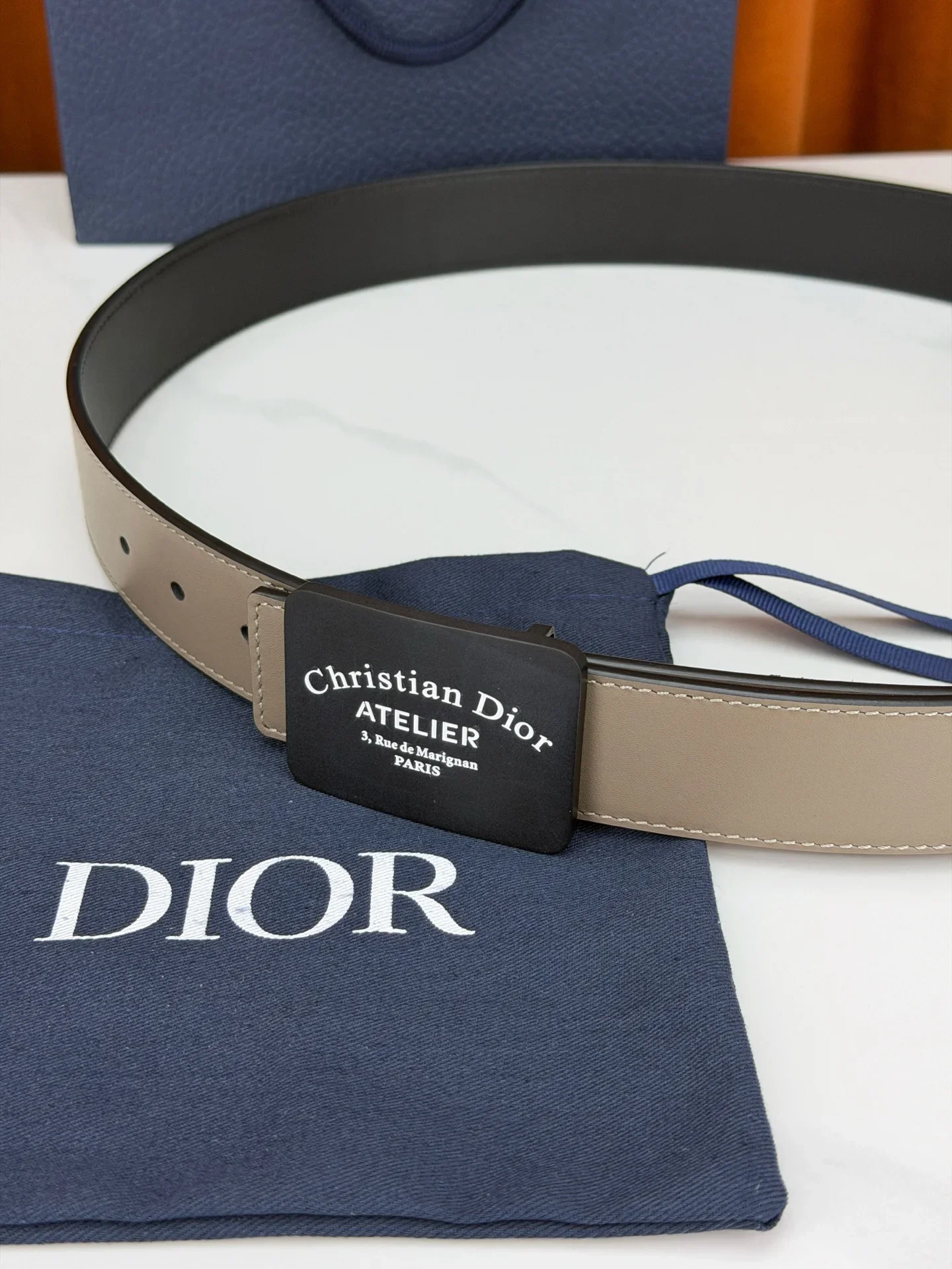 Alternative view of DIOR Belts Smooth Leather (Taupe-Black) 3.5cm Width 160202607050222