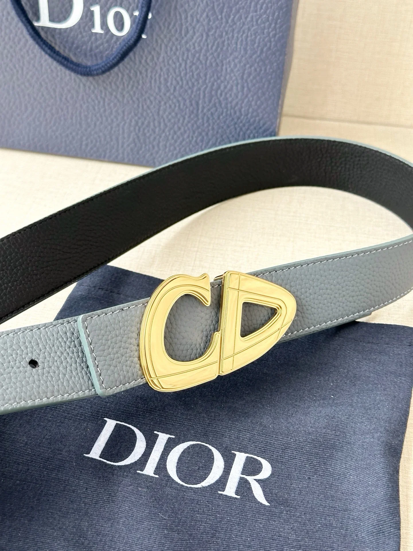 Alternative view of DIOR Belts Togo Leather (Blue-Black) 3.5cm Width 160202607050214