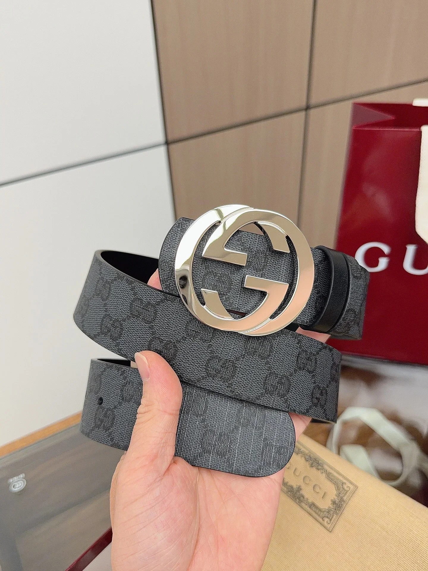 GUCCI Belts GG Canvas & Leather 4cm Width 160202607050349