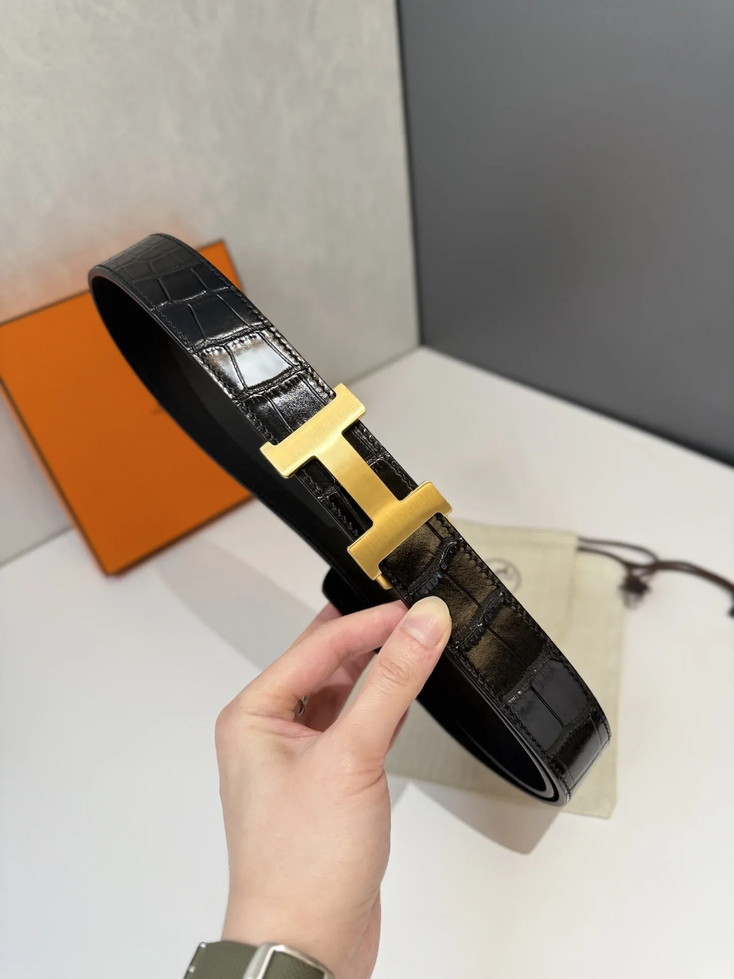 HERMES Belts Alligator Leather (Black) 170202607050689