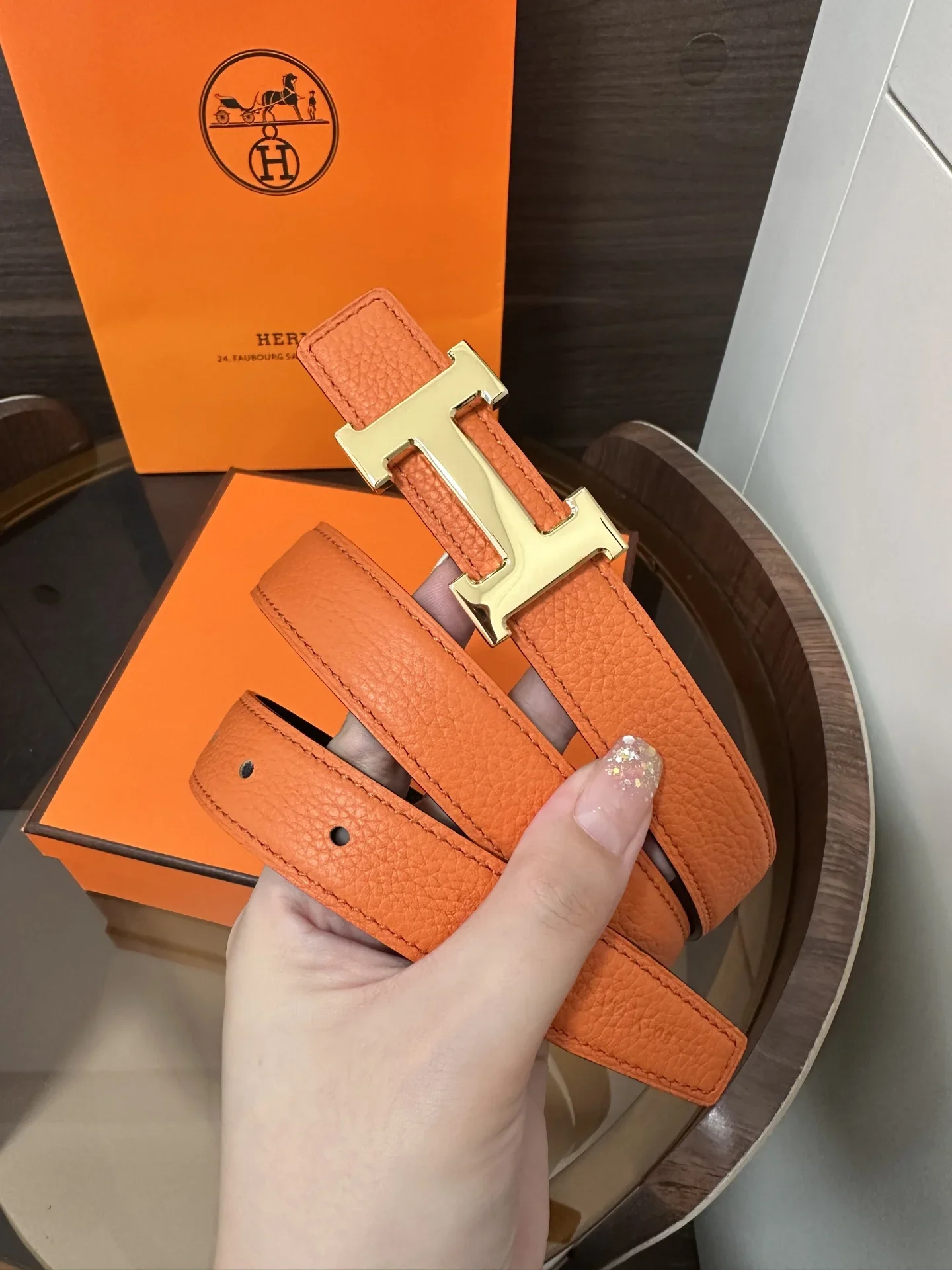Alternative view of HERMES Belts Calfskin Leather 160202607050448