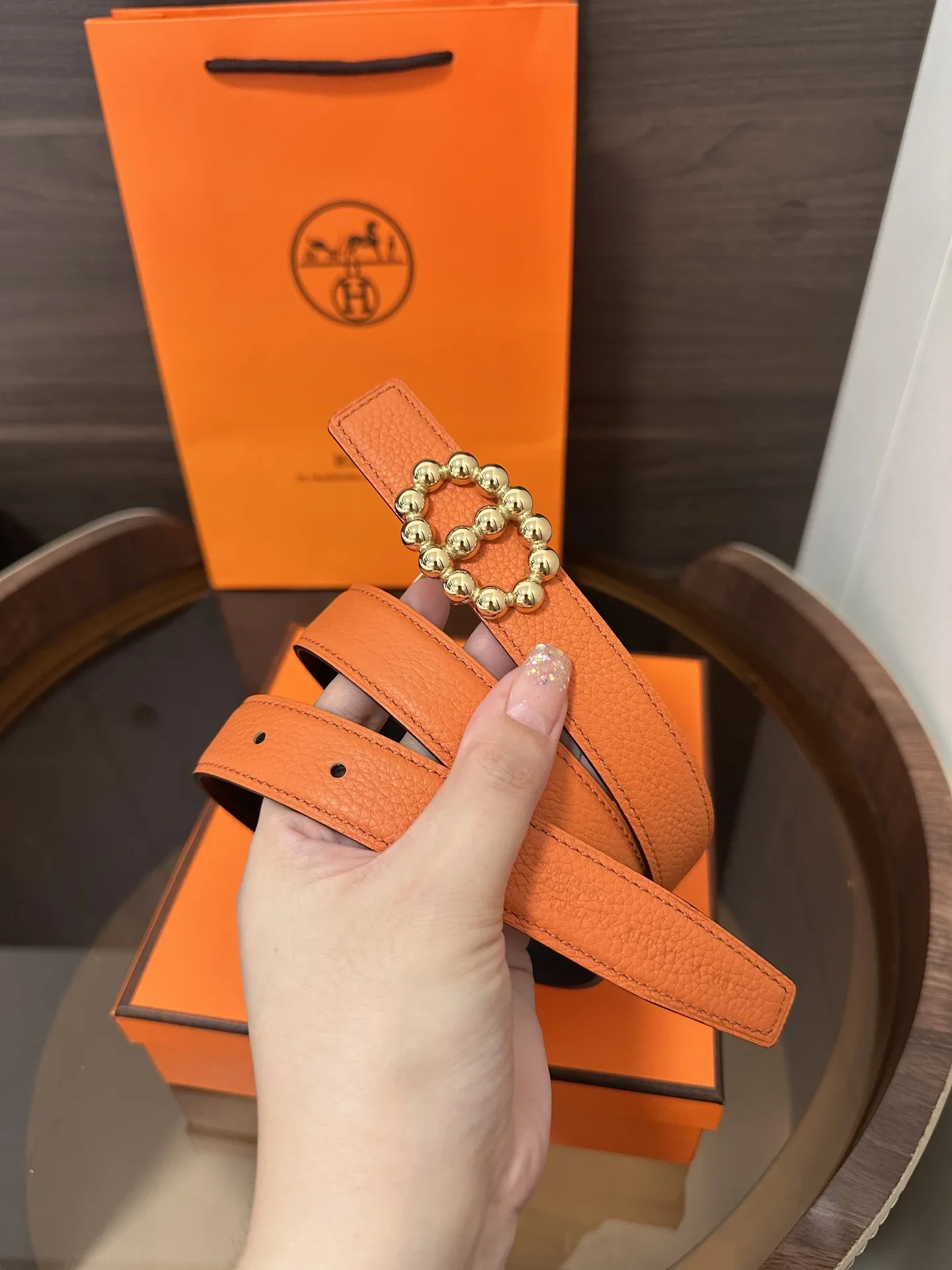 Alternative view of HERMES Belts Calfskin Leather 160202607050449