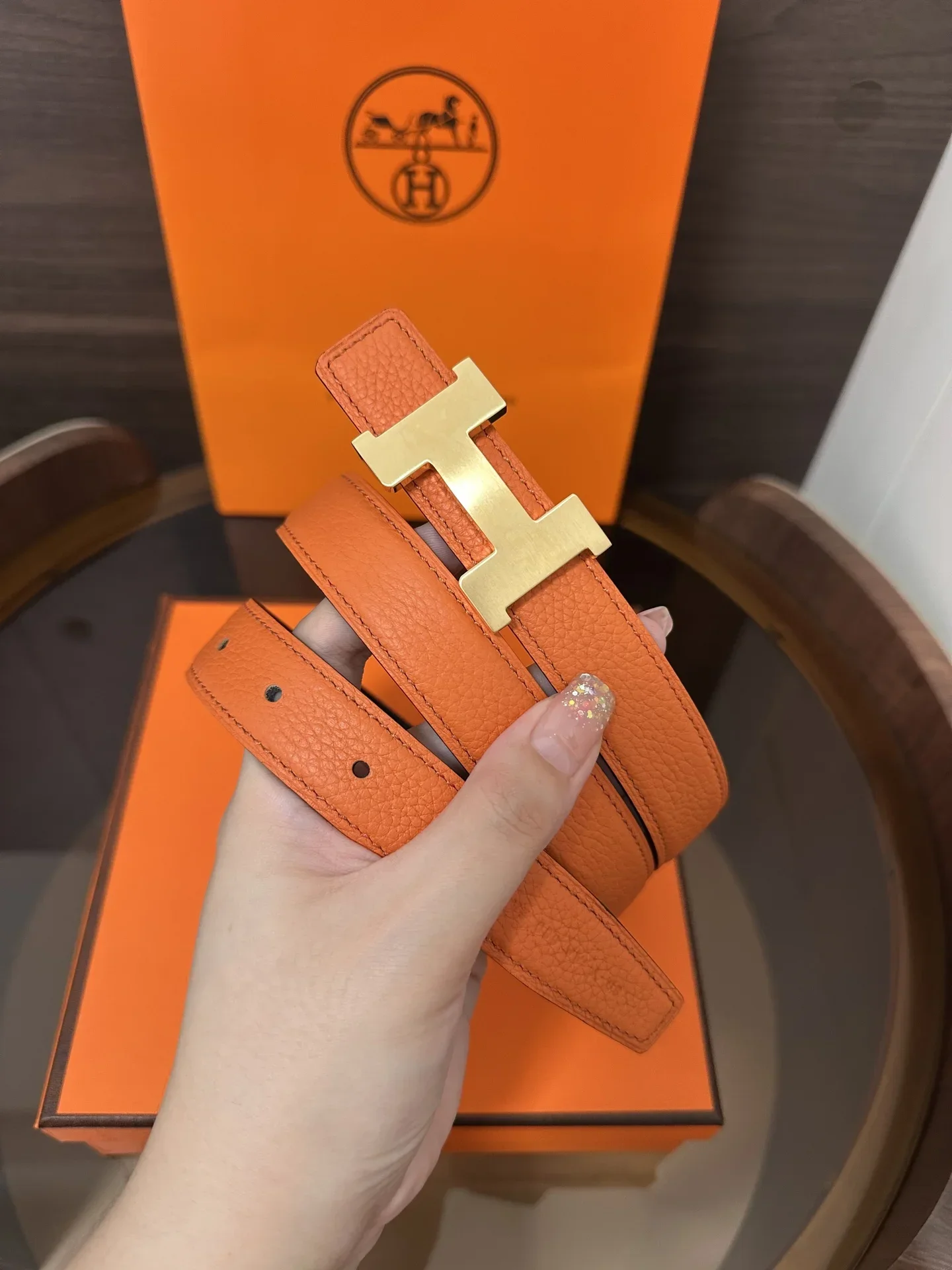 Alternative view of HERMES Belts Calfskin Leather 160202607050452