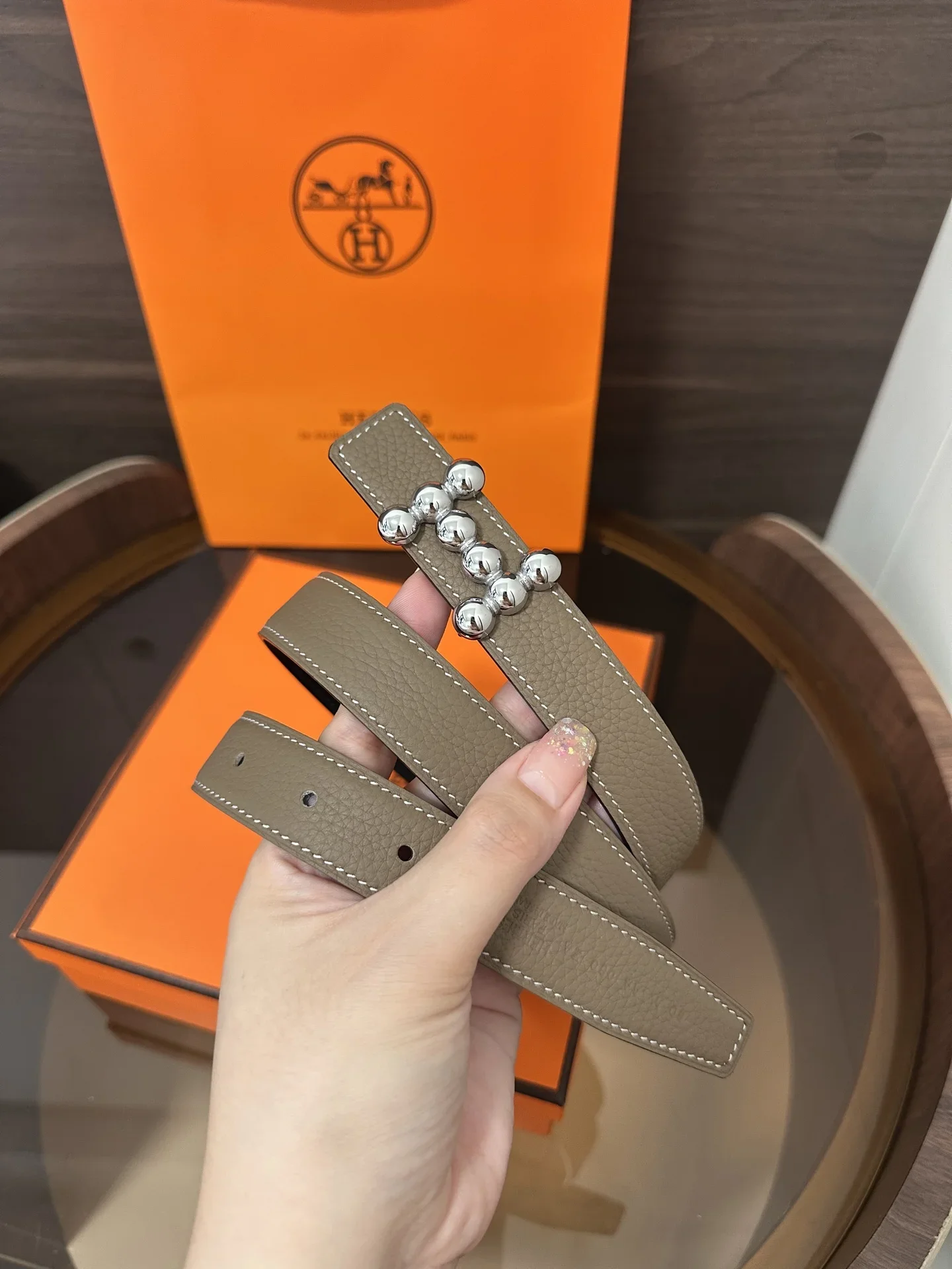 Alternative view of HERMES Belts Calfskin Leather 160202607050453