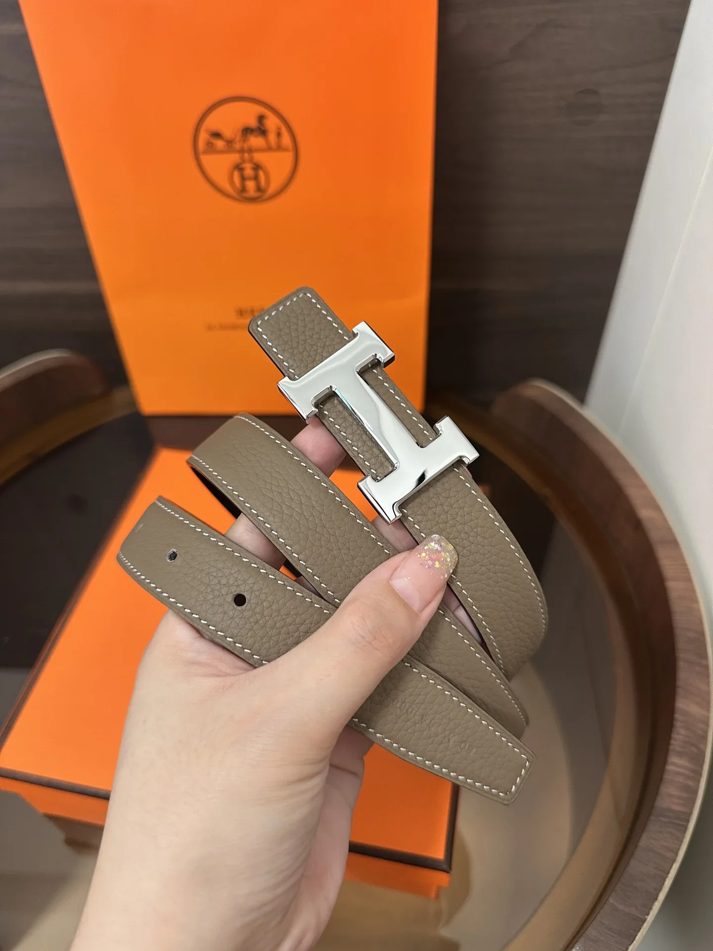 Alternative view of HERMES Belts Calfskin Leather 160202607050455