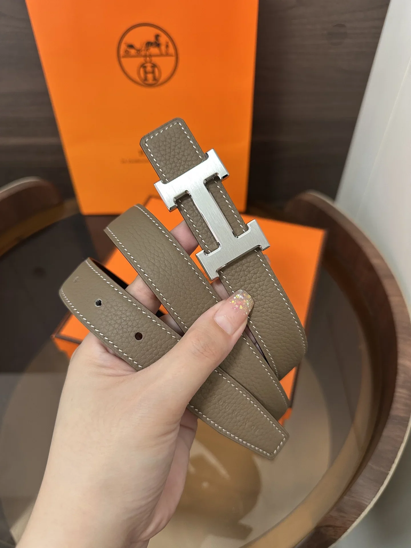 Alternative view of HERMES Belts Calfskin Leather 160202607050456