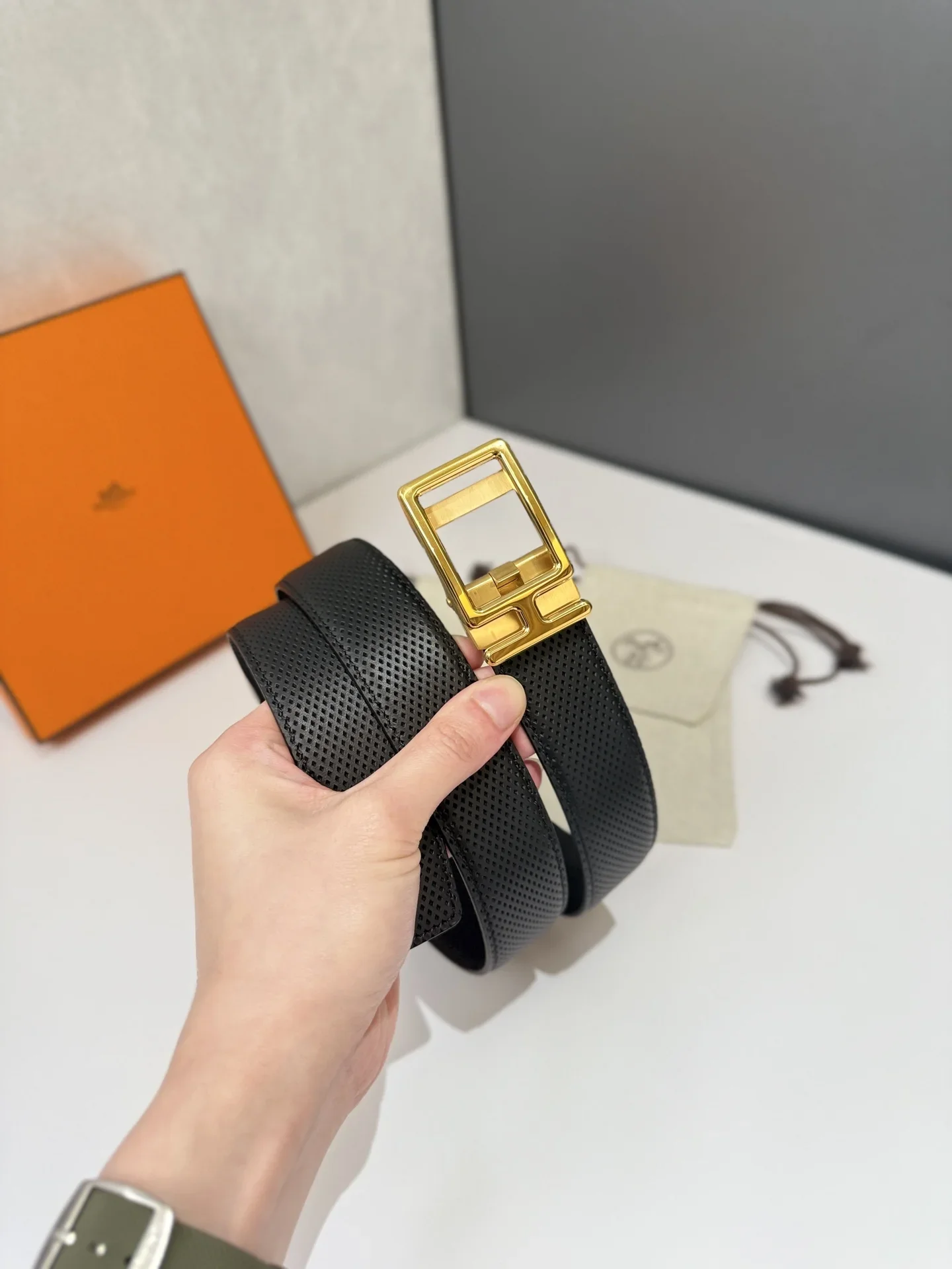 Alternative view of HERMES Belts Perforated Leather (Black) 170202607050697