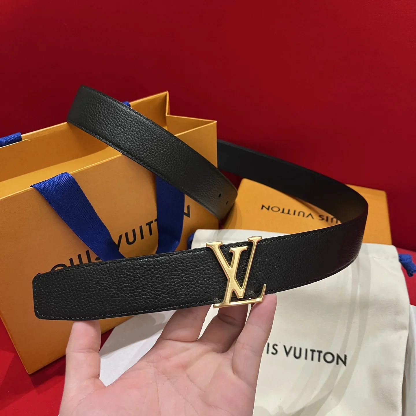 LV Belts Grained Calfskin Leather 35cm Width 240202607050584