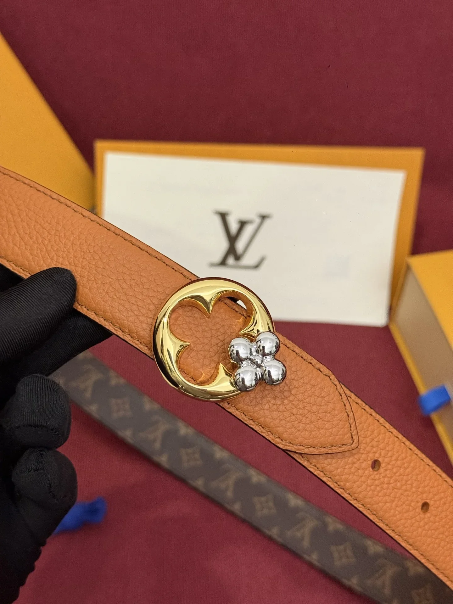 LV Belts Togo Leather (Brown-Orange) 160202607050655