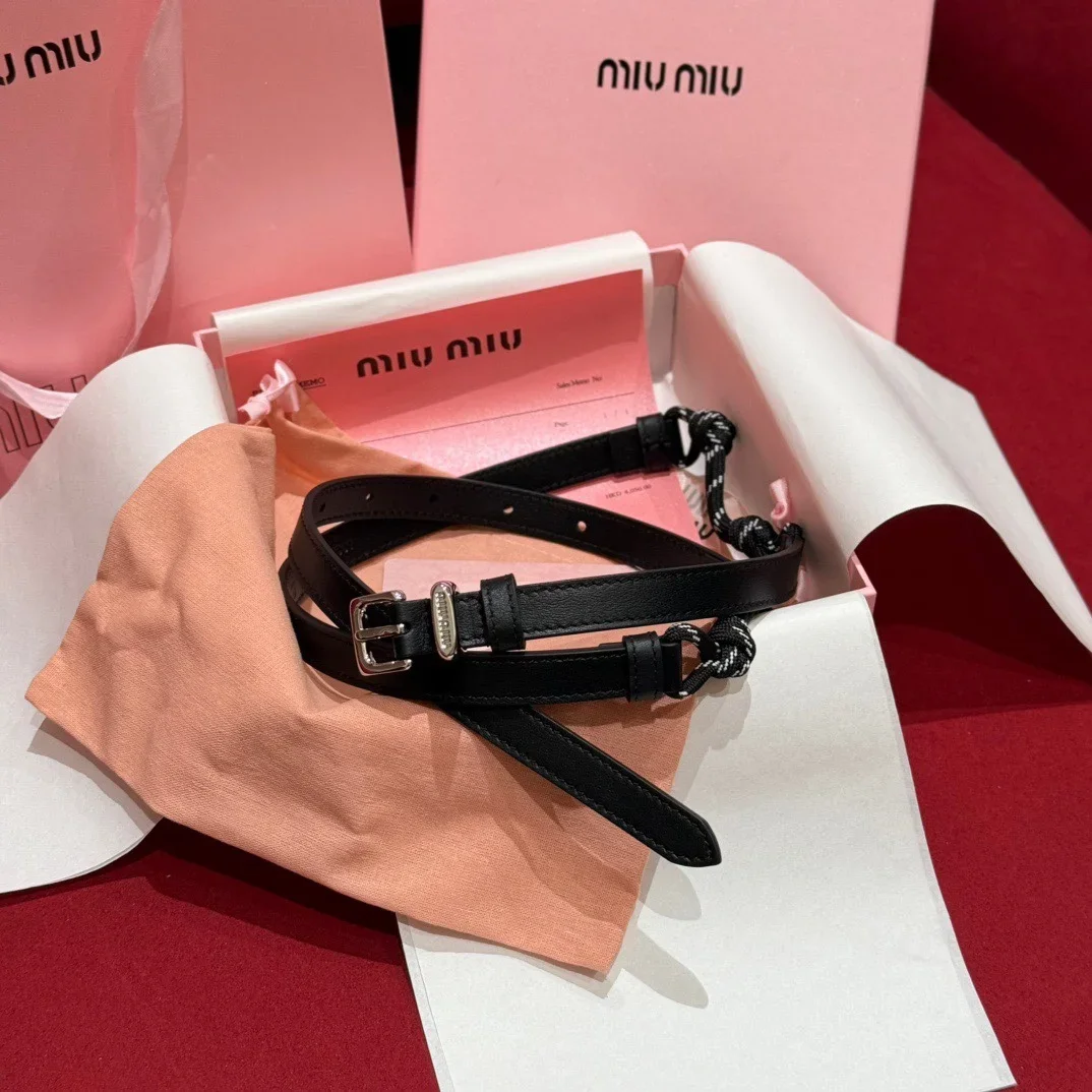 MIU MIU Belts Calfskin (Black) 1.5cm Width 190202607050669