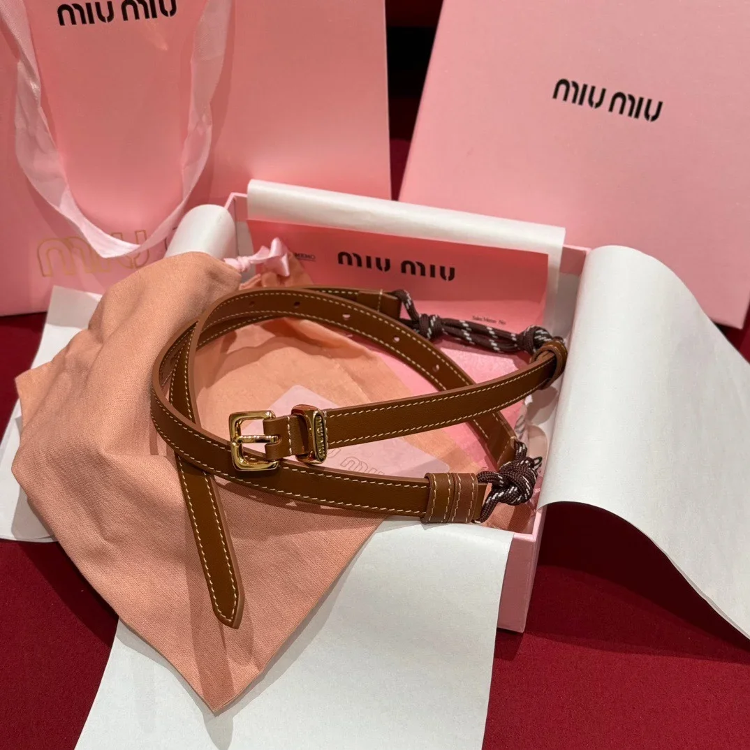 MIU MIU Belts Calfskin (Brown) 1.5cm Width 190202607050675