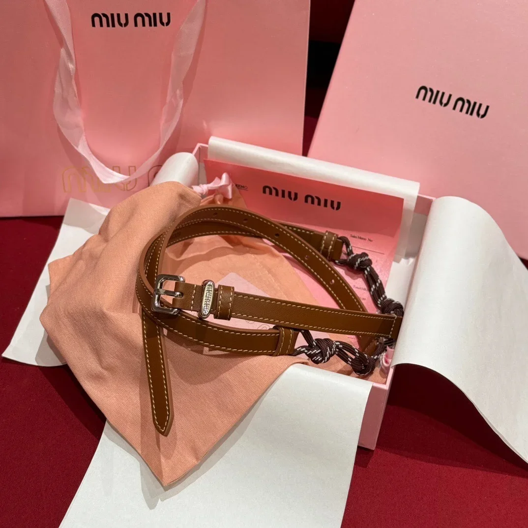 MIU MIU Belts Calfskin (Brown) 1.5cm Width 190202607050679
