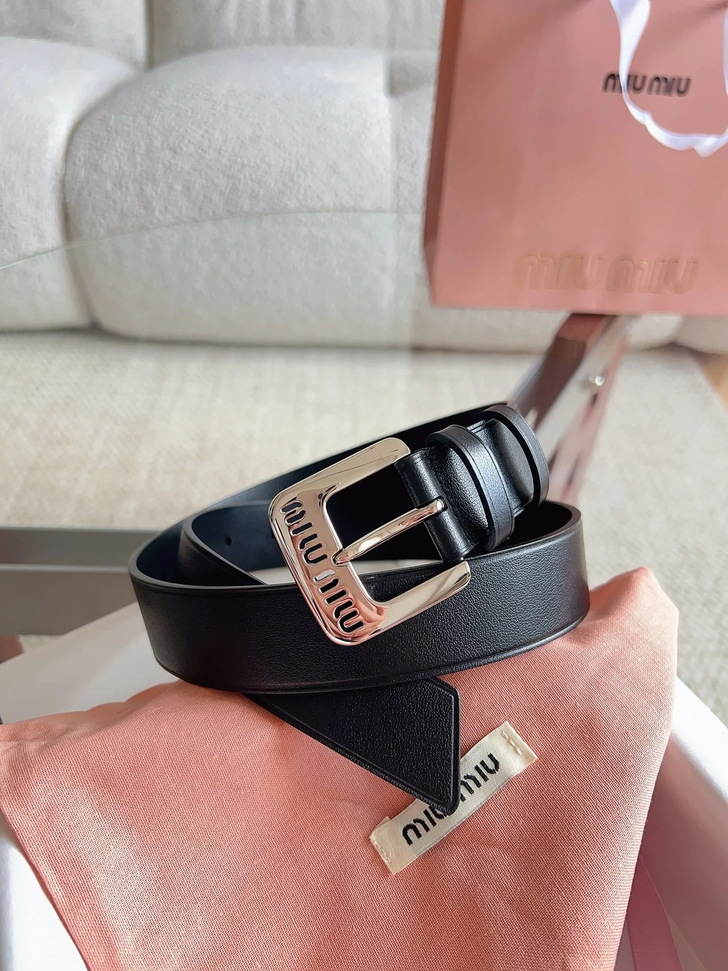 MIU MIU Belts Calfskin Leather (Black) 30mm Width 160202607050667
