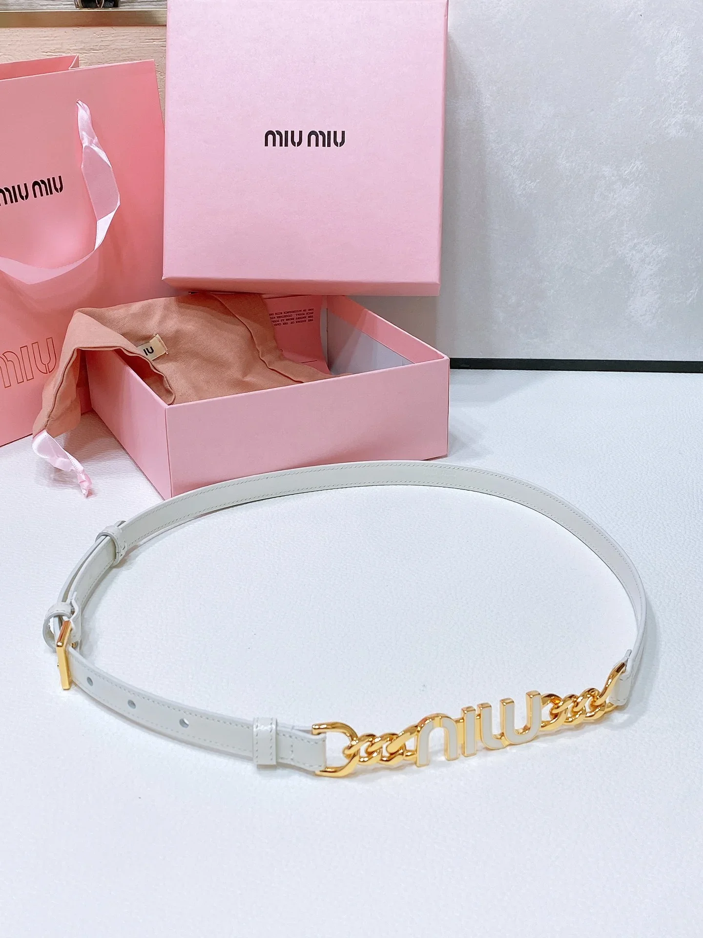 MIU MIU Belts Calfskin Leather (White) 1.5cm Width 200202607050680
