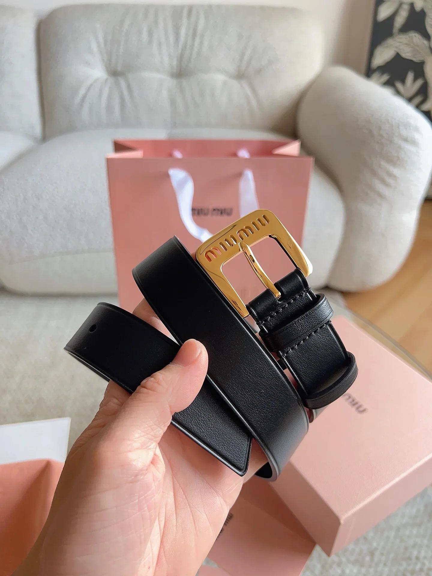 MIU MIU Belts Smooth Leather (Black) 30mm Width 160202607050683