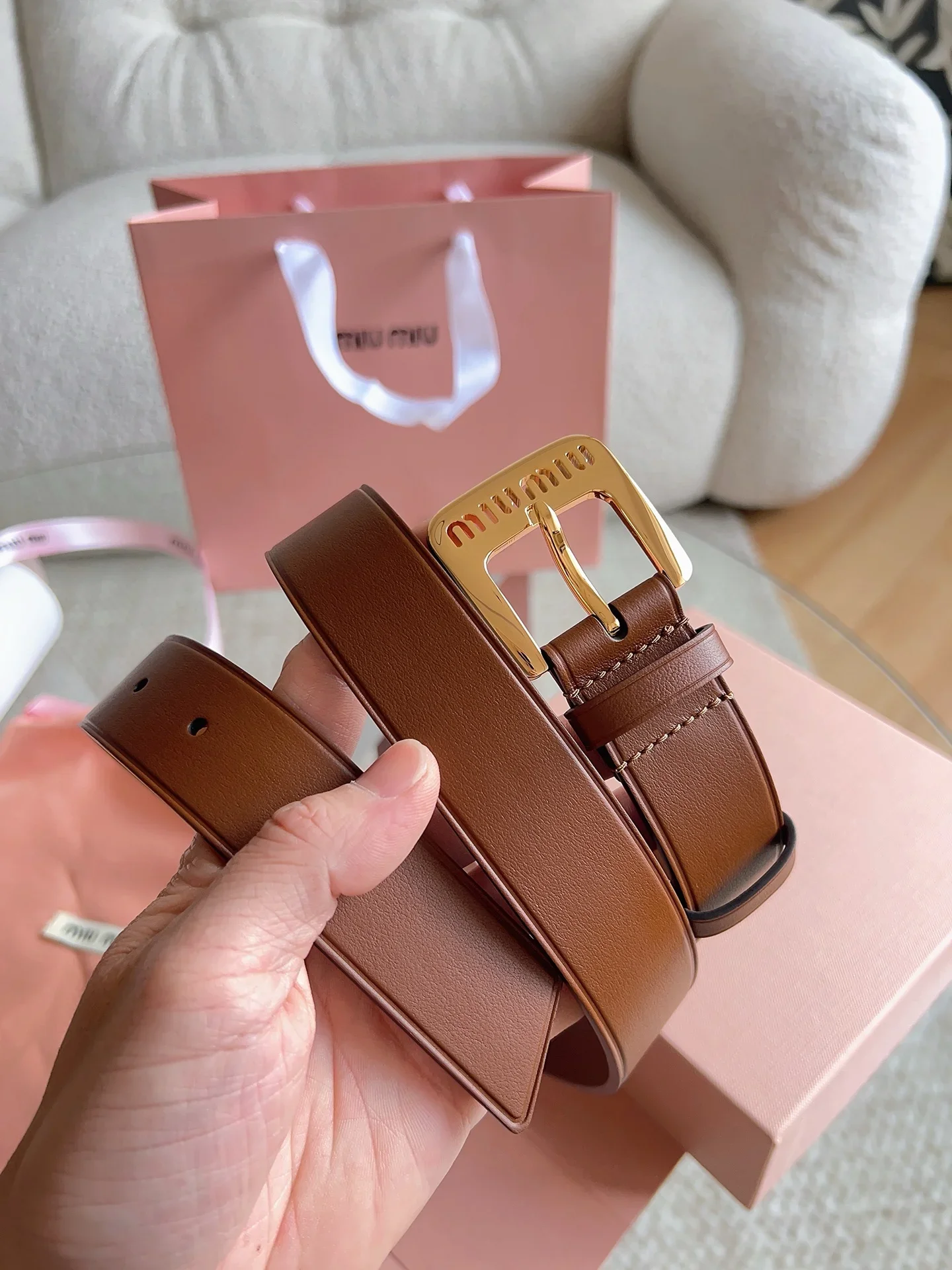 MIU MIU Belts Smooth Leather (Brown) 30mm Width 160202607050684
