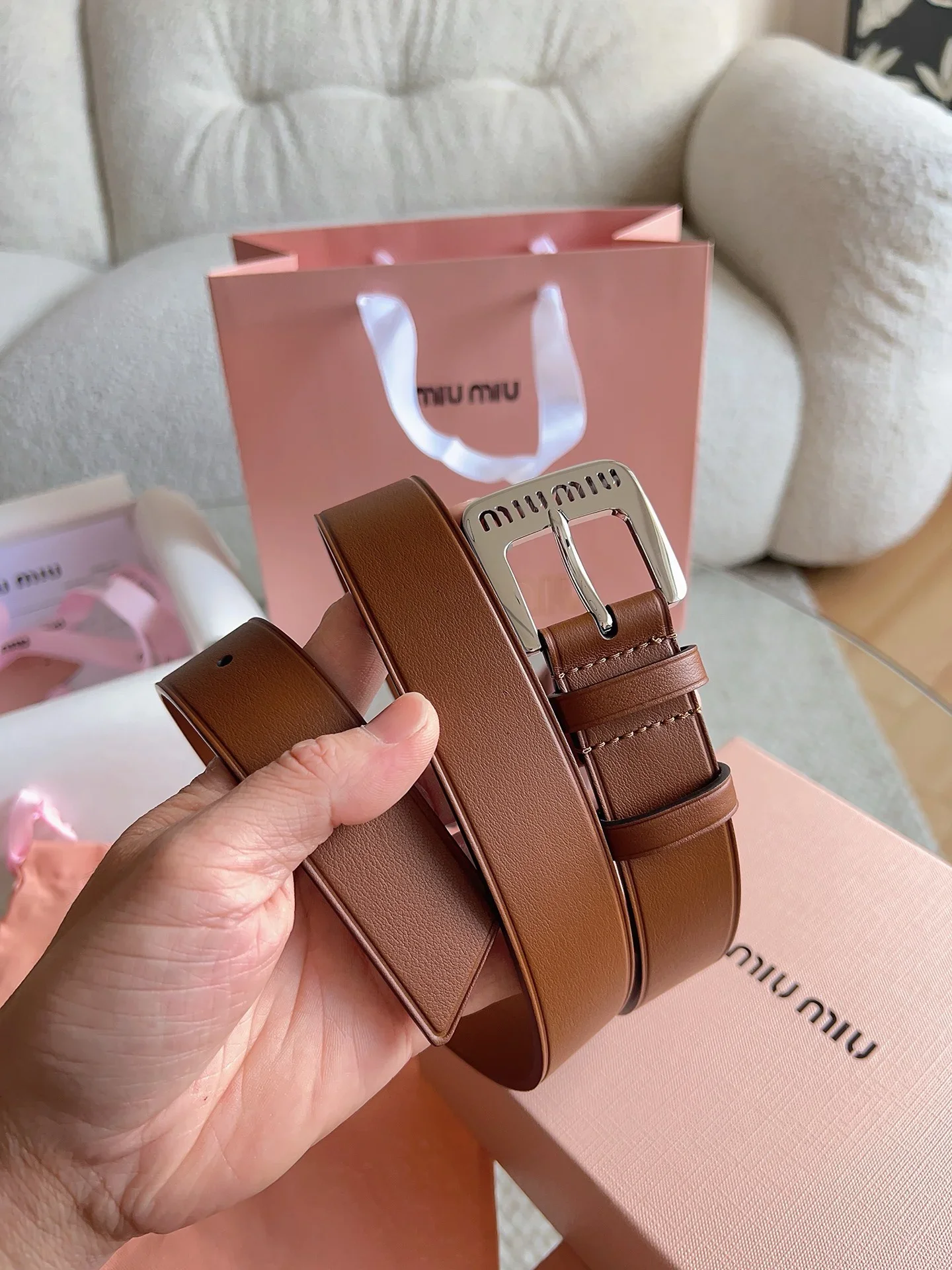 MIU MIU Belts Smooth Leather (Brown) 30mm Width 160202607050685