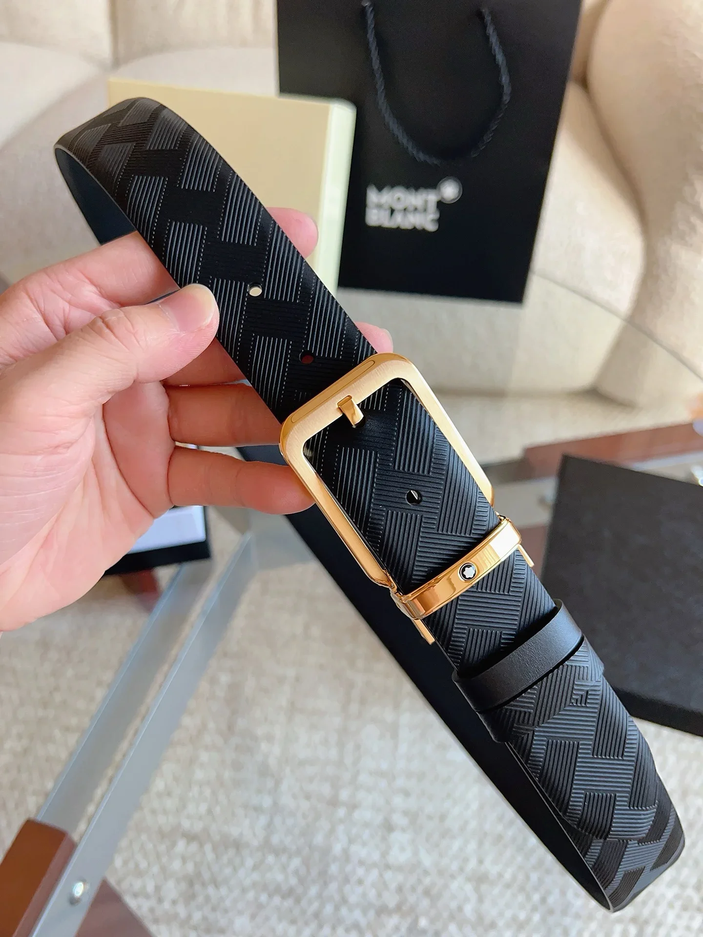 MONTBLANC Belts Calf Leather (Black) 3.5cm Width 160202607050703 - Image 3