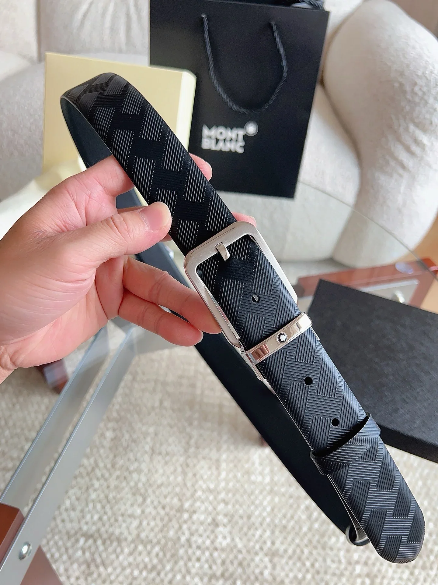 MONTBLANC Belts Calfskin Leather (Black) 3.5cm Width 160202607050713 - Image 3
