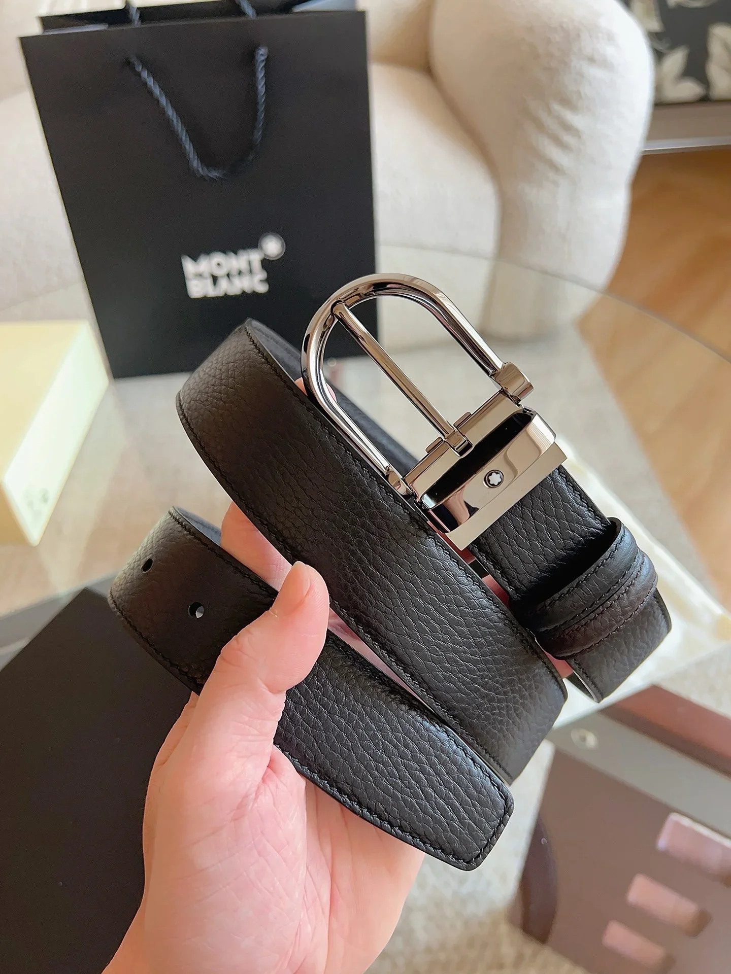 MONTBLANC Belts Grained Leather (Black) 3.5cm Width 170202607050693
