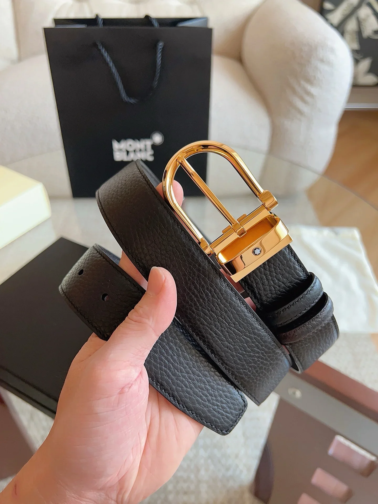 MONTBLANC Belts Togo Leather (Black) 3.5cm Width 170202607050704