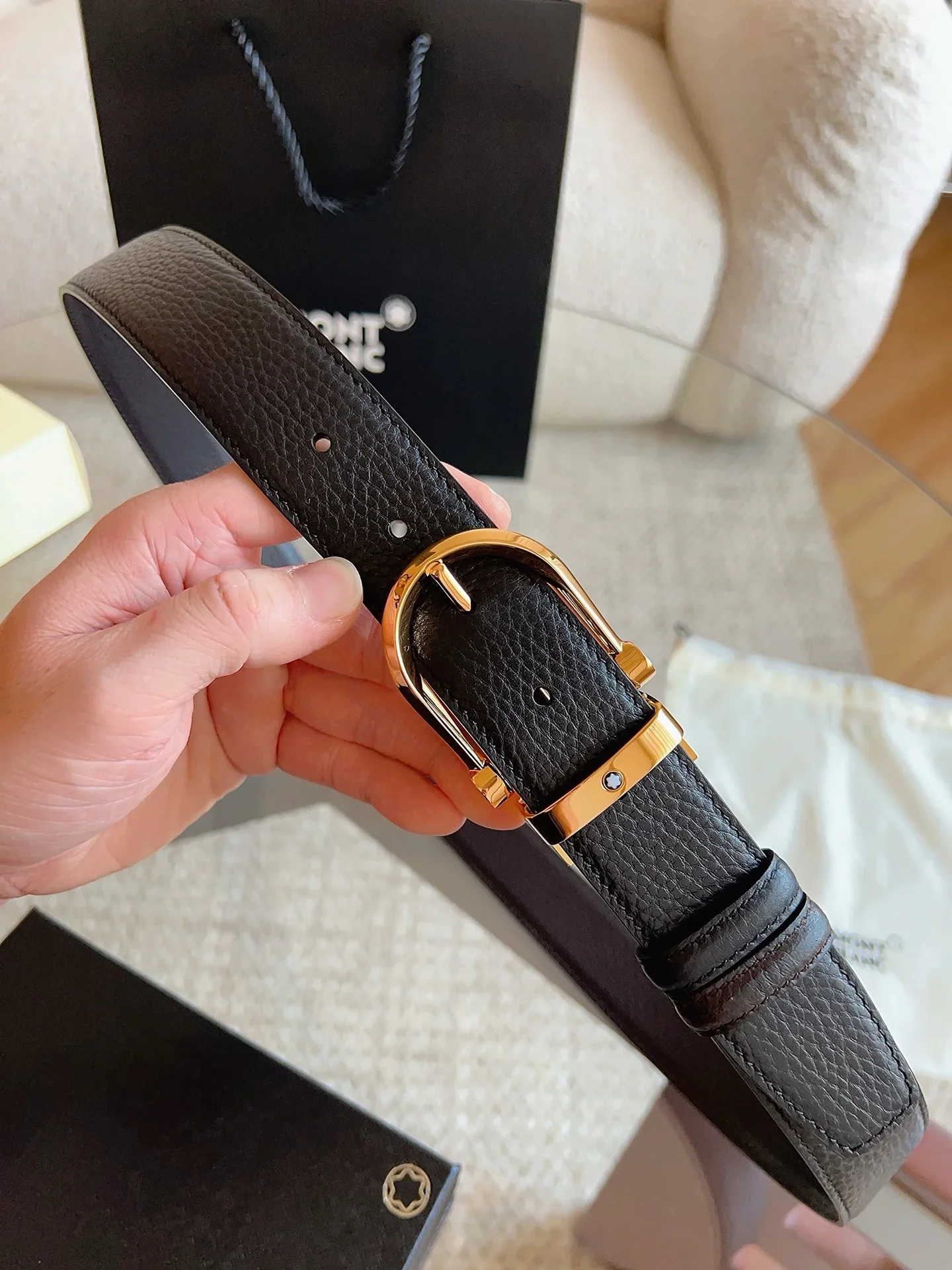 MONTBLANC Belts Togo Leather (Black) 3.5cm Width 170202607050704 - Image 3