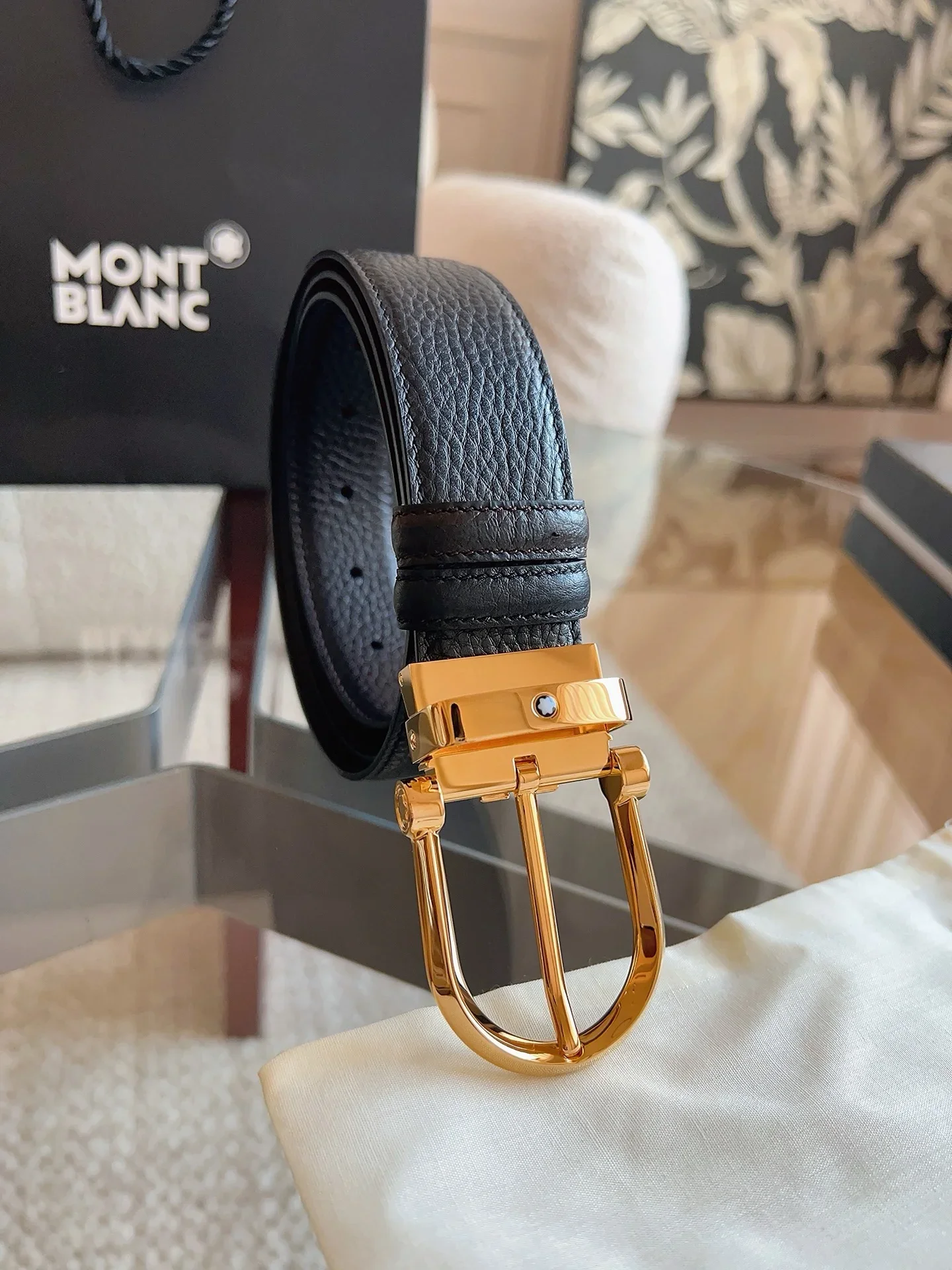 MONTBLANC Belts Togo Leather (Black) 3.5cm Width 170202607050704 - Image 4
