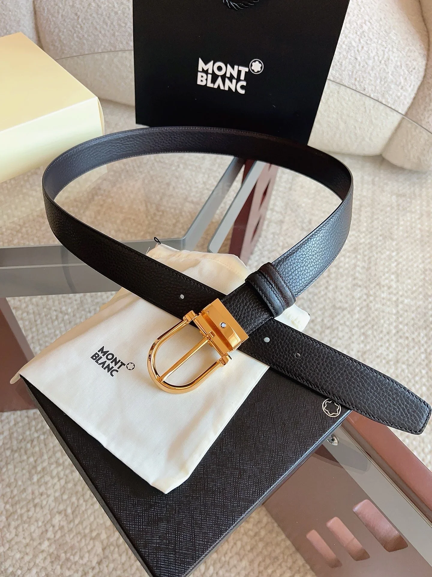 MONTBLANC Belts Togo Leather (Black) 3.5cm Width 170202607050704 - Image 5