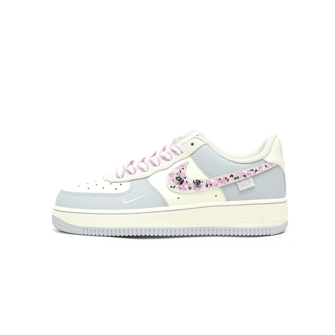 Nike Air Force 1 07 Low QS Grey Light Blue Gold Swoosh DB3301-122