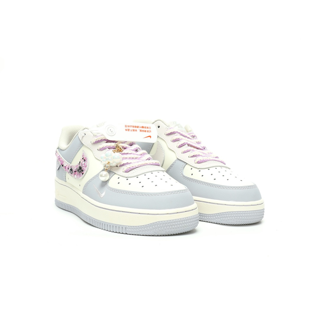 Nike Air Force 1 07 Low QS Grey Light Blue Gold Swoosh DB3301-122 - Image 5