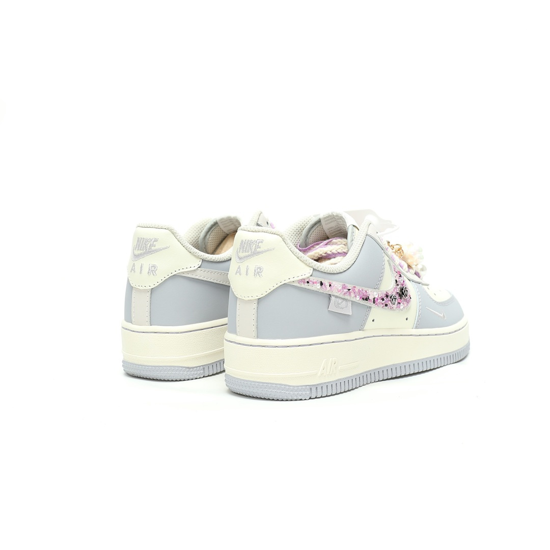Nike Air Force 1 07 Low QS Grey Light Blue Gold Swoosh DB3301-122 - Image 6