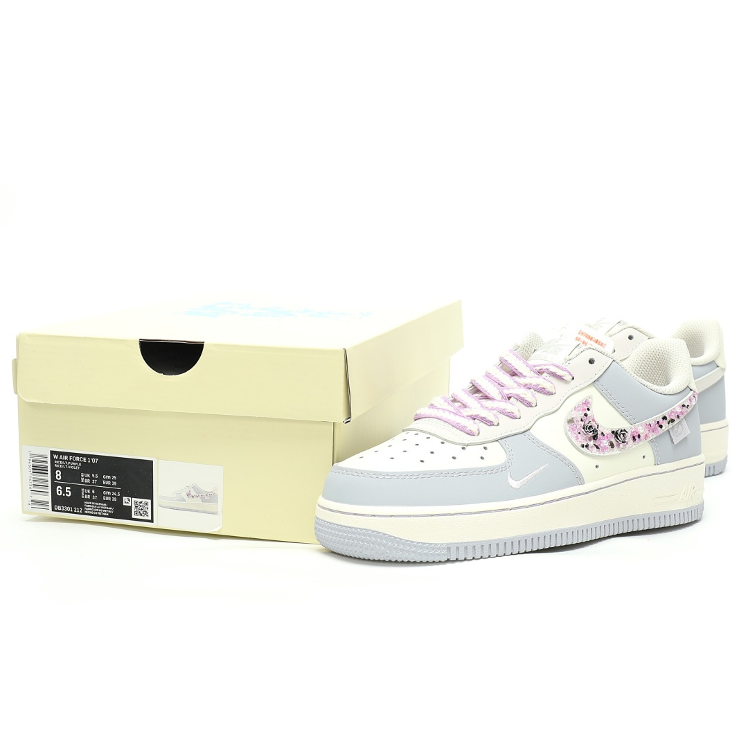 Nike Air Force 1 07 Low QS Grey Light Blue Gold Swoosh DB3301-122 - Image 9