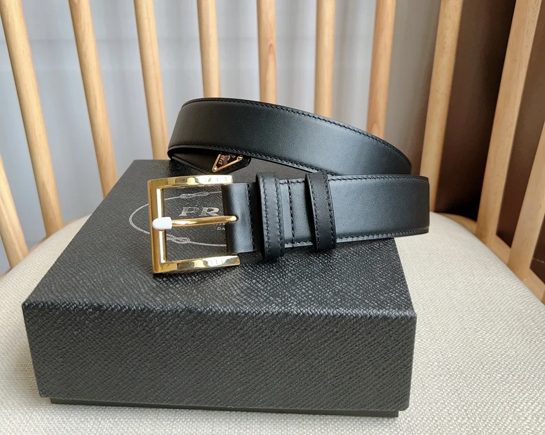 PRADA Belts Calfskin Leather (Black) 3.5cm Width 180202607050751